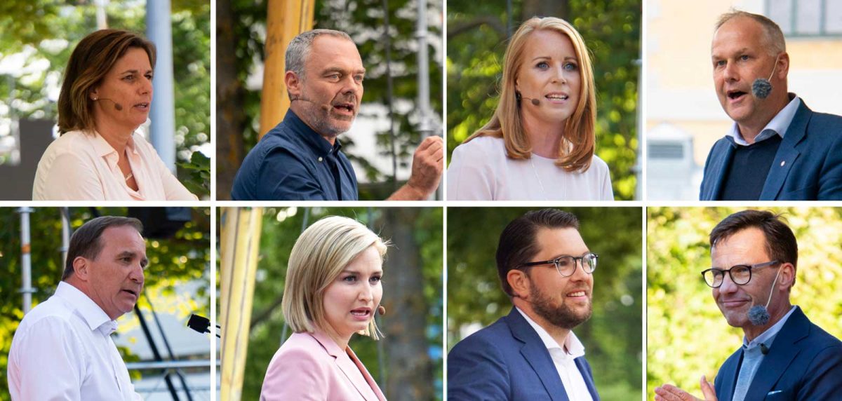 Bild på alla partiledare som pratat i Almedalen under politikerveckan på Gotland.