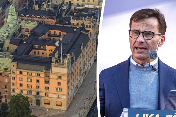 Ett bildmontage med Rosenbad och moderaternas partiledare Ulf Kristersson.